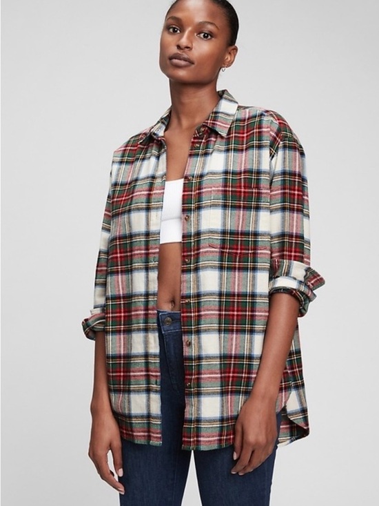 GAP Tops - GAP oversized plaid flannel shirt